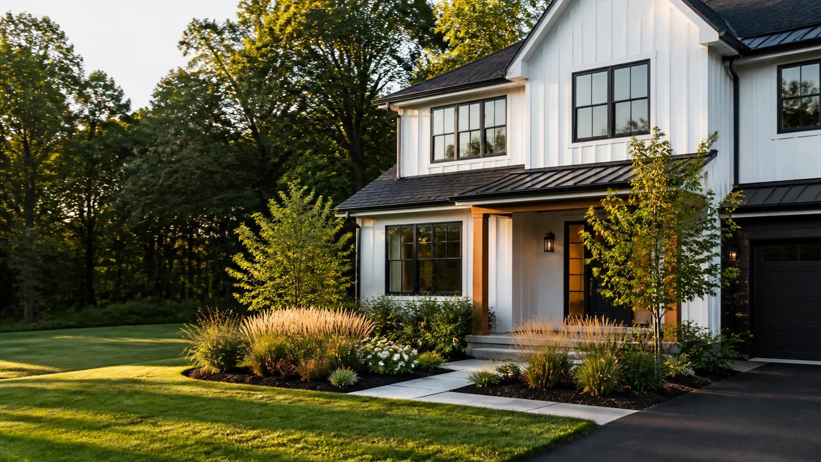 A contemporary home with carefully maintained front landscaping